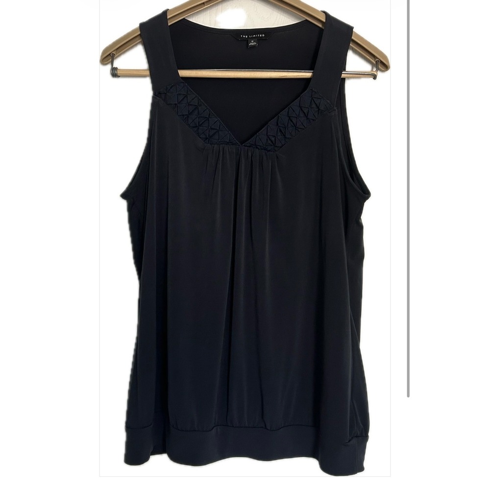 The Limited Womens Black‎ V-Neck Smocked Sleeveless Bubble Hem Tank Top Size M